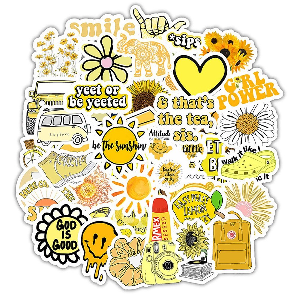 VSCO Stickers, 50 Count, Waterproof PVC- Yellow